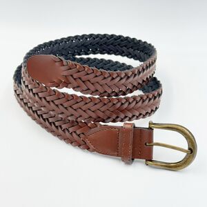 Unbranded Woven Brown Belt Size L Brass Tone Buckle Casual 1 In Wide